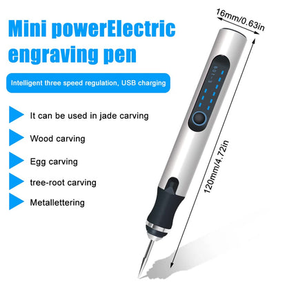 Electric Engraving Pen Engraving Tool Set Micro Engraver Etching Pen DIY Rotary Tool for Carving, Glass, Wood, Metal, Stone, Plastic, Ceramic, Jewelry (Silver)