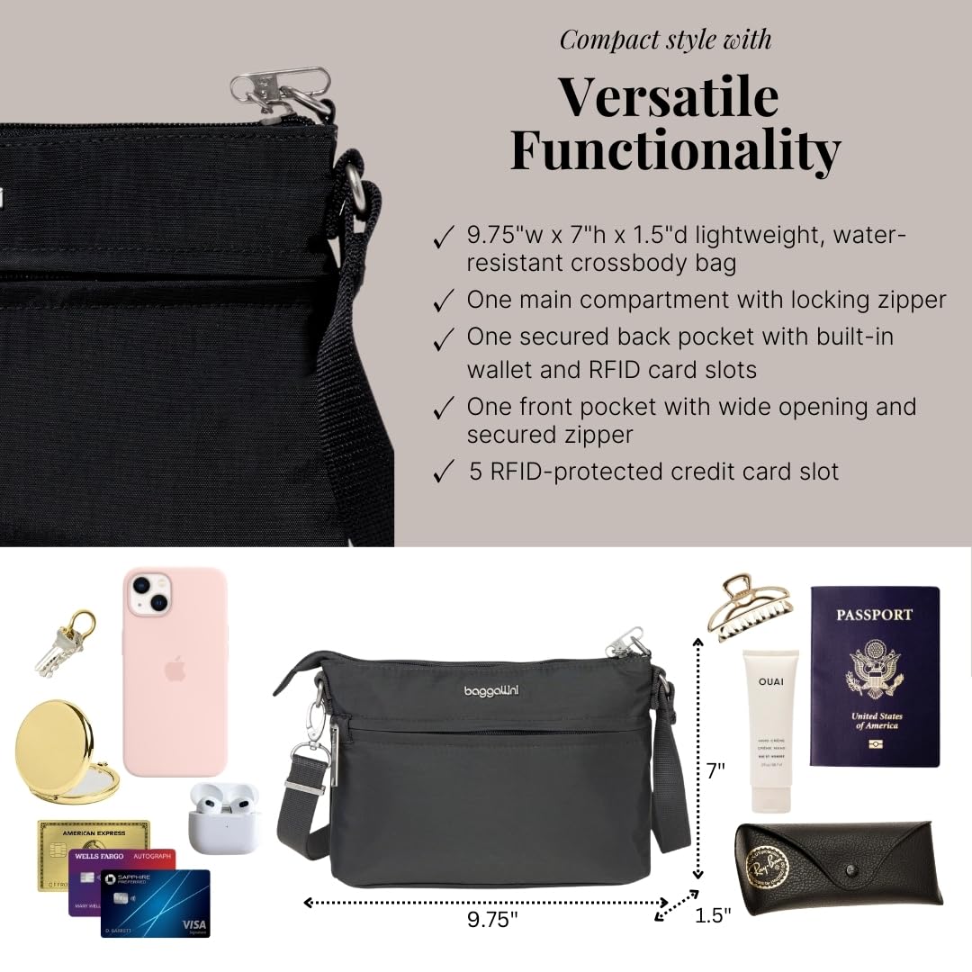 Baggallini Women's Securtex Anti-Theft Memento Crossbody Bag, Dark Gray
