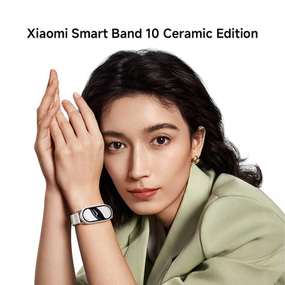 Xiaomi Smart Band 10, Smart Watch, Fitness Tracker, 1.72" AMOLED display, 21-day battery life, 5ATM water resistance, SPO2 & heart rate monitoring, sleep tracking, 150+ sports modes, Ceramic Edition Pearl White.
