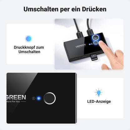 UGREEN USB Switch 2PC 2 In 4 Out USB 3.0 Switcher with 2 A to A cables for keyboard, mouse, printer, scanner, etc.