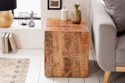 Invicta INTERIOR Solid design side table Factory 40cm mango wood flamed on casters stool wood stool