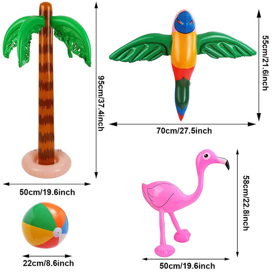 Evance 14 Pieces Inflatable Palm Tree Flamingo Toys Inflatable Banana Beach Balls Flying Parrot Shark with Ring Toss Game Inflatable Flamingo Toss Game Pool Toy (14 PCS)