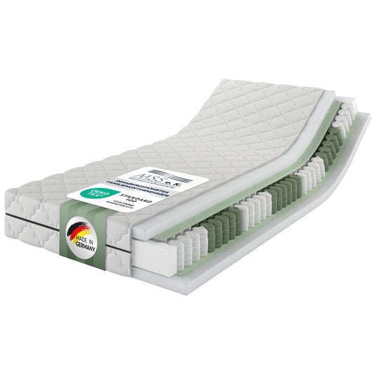 MSS e.K. Medic pocket spring mattress 120x180 x 20 cm (core height 19 cm), 7-zone pocket spring mattress with comfort foam and microfiber cover, mattress for children and adults, firmness level H4.