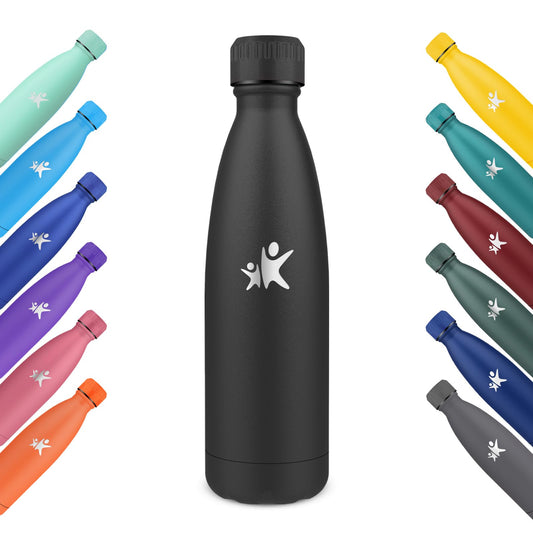 KollyKolla Stainless Steel Kids Water Bottle, 500ml, Vacuum Insulated Thermos Flask, Leakproof Thermos Bottle, BPA-Free, Carbonated Water Compatible, for School, Office, Sports, Travel - Black