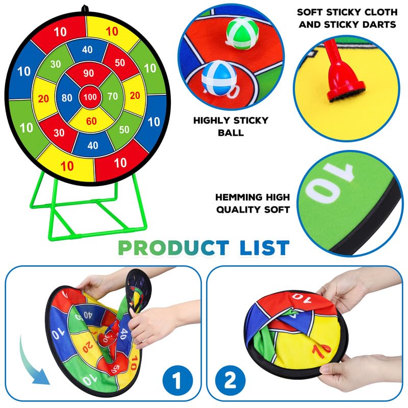 29" Double-sided Dart Board Set for Kids Game with 12 sticky balls, 6 darts, throwing game, indoor/outdoor sports fun party game, toy, birthday gifts for 3 4 5 6 7 8 9-12 year old boys girls