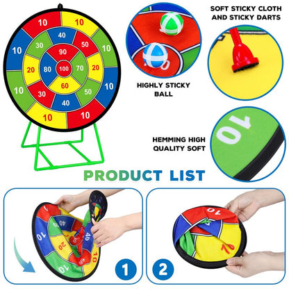 29" Double-sided Dart Board Set for Kids Game with 12 sticky balls, 6 darts, throwing game, indoor/outdoor sports fun party game, toy, birthday gifts for 3 4 5 6 7 8 9-12 year old boys girls