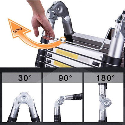 Meditool 5M Aluminum Telescoping Ladder Folding Extendable Multipurpose Ladder Leaning Ladder made of high-quality aluminum telescopic design 150 kg capacity, 8X8 rungs, Silver/Black