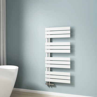 EMKE bathroom radiator 104x50 cm, towel radiator with side connections, towel warmer, towel rack, towel dryer, flat bathroom radiator, white towel heater 529W
