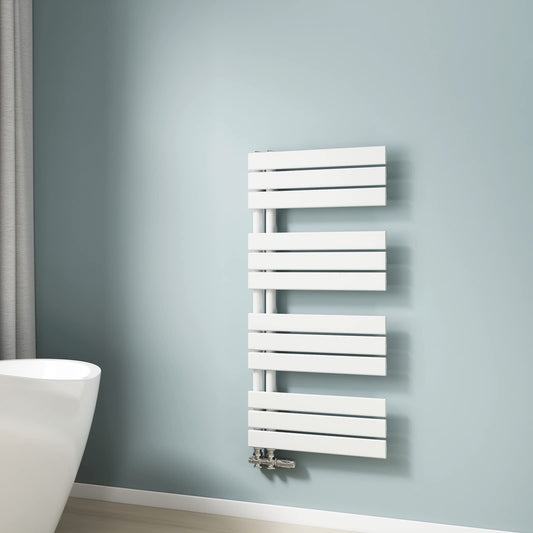 EMKE bathroom radiator 104x50 cm, towel radiator with side connections, towel warmer, towel rack, towel dryer, flat bathroom radiator, white towel heater 529W
