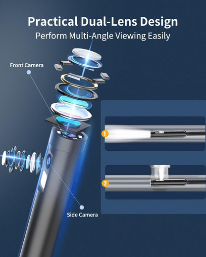 Dual Lens endoscope camera, 1080P HD endoscope camera with light, mobile waterproof IP67 no WiFi required inspection camera with 8+1 LEDs light for Android & iOS, tablet (16.4 ft/5m)