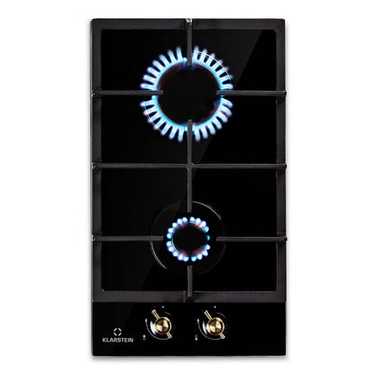 Clearstone Victoria - Gas hob, built-in, Sabaf burners, natural gas/propane, safety valves, automatic shutdown, cast iron pot supports, retro-style ceramic glass, 2 burners, black