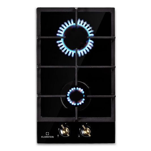 Clearstone Victoria - Gas hob, built-in, Sabaf burners, natural gas/propane, safety valves, automatic shutdown, cast iron pot supports, retro-style ceramic glass, 2 burners, black