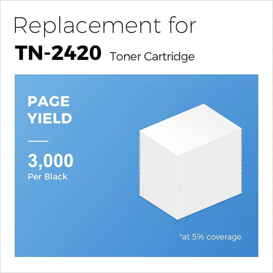 MYCARTRIDGE TN2420 compatible toner cartridge for Brother TN-2420 TN-2410. Compatible with Brother MFC-L2710DW, MFC-L2710DN, HL-L2350DW, HL-L2375DW, DCP-L2530DW. Includes 2 black cartridges.