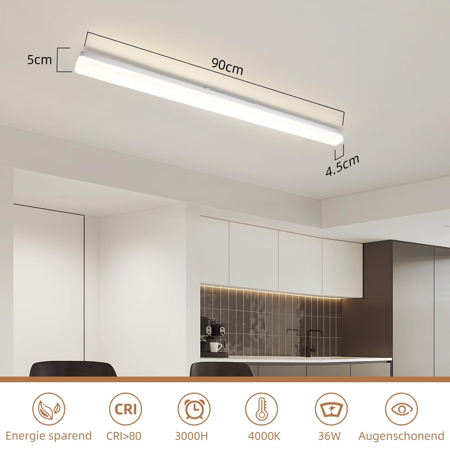 CBJKTX LED ceiling light kitchen ceiling lamp - Long kitchen lamp 90CM daylight lamp 4000K neutral white lamp flat basement lamp white 36W office ceiling lamp indoor ceiling lighting for hallway living room basement