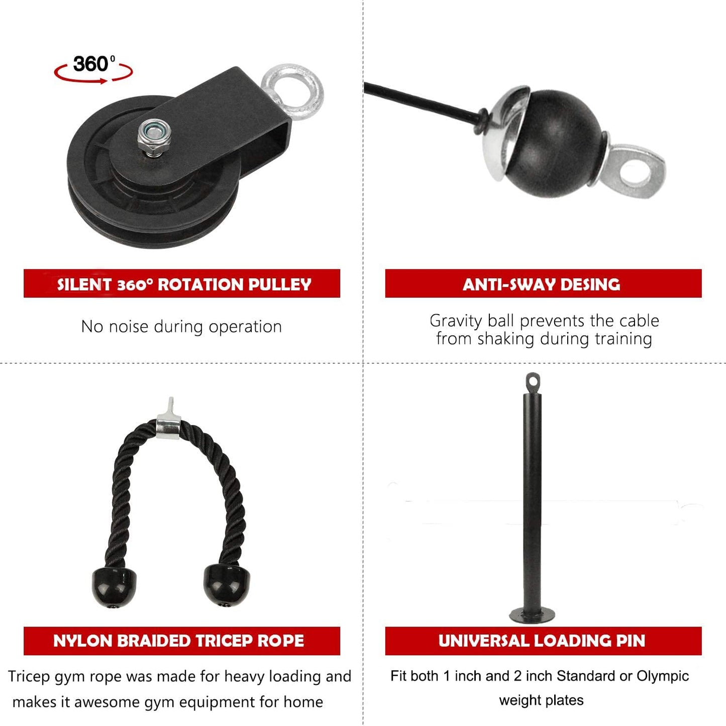 LFJ Lat Pull Fitness, Cable Pull Pulley Fitness Forearm Trainer Arm Strength Training Triceps Weight Fitness Equipment Trainer Home Gym DIY Pulley System