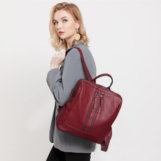 S-ZONE Women's 3-Way Backpack 2 in 1 Handbag as Leather Backpack Lightweight Soft Genuine Leather Small Casual Stylish Travel Backpack School Bag Backpack Daypack School Bag School Backpacks