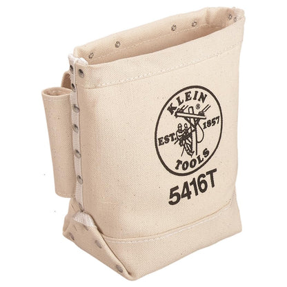 Canvas Bolt Bag, small bag for storing bolts with bull pin loops, belt tunnel loop connection. Klein Tools 5416T, cream, 25.40 cm.