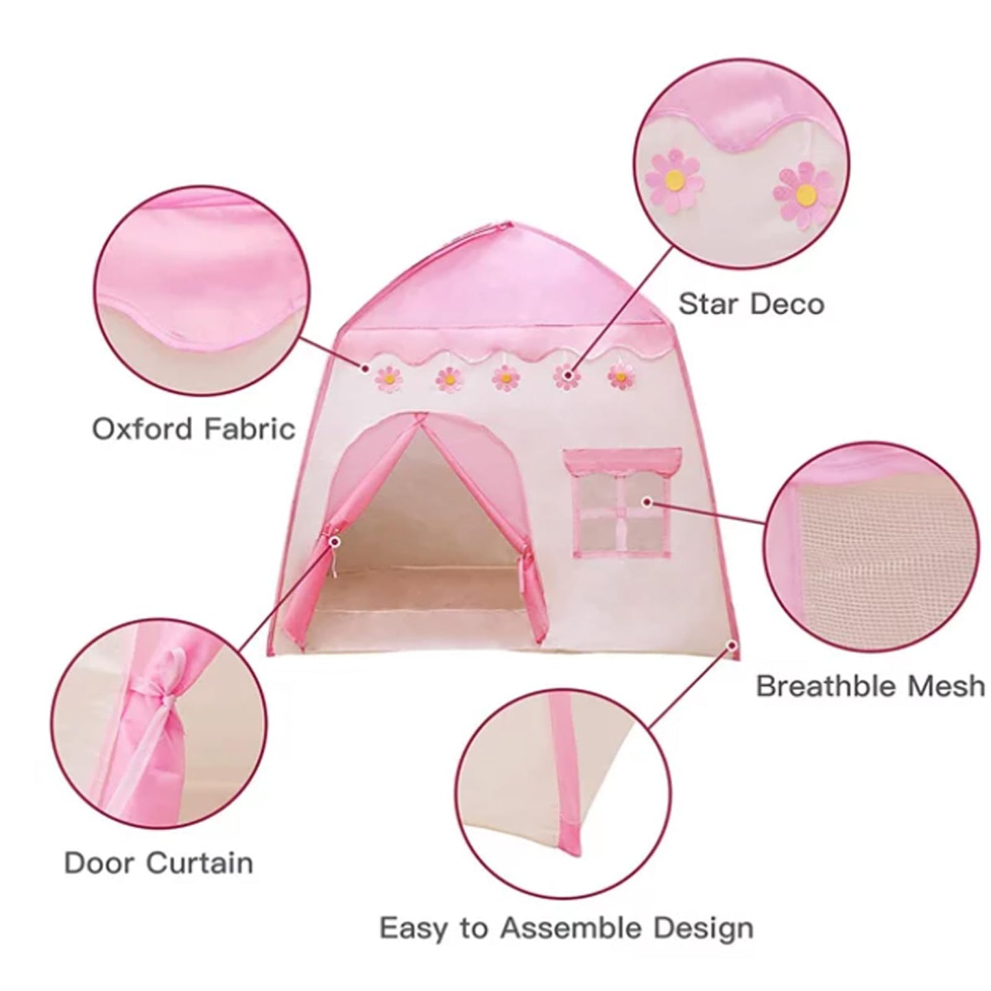 Indoor children's tent, play tent for kids, girls' playhouse, 130*100*130CM large children's play tent, children's play tent (pink)