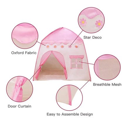 Indoor children's tent, play tent for kids, girls' playhouse, 130*100*130CM large children's play tent, children's play tent (pink)