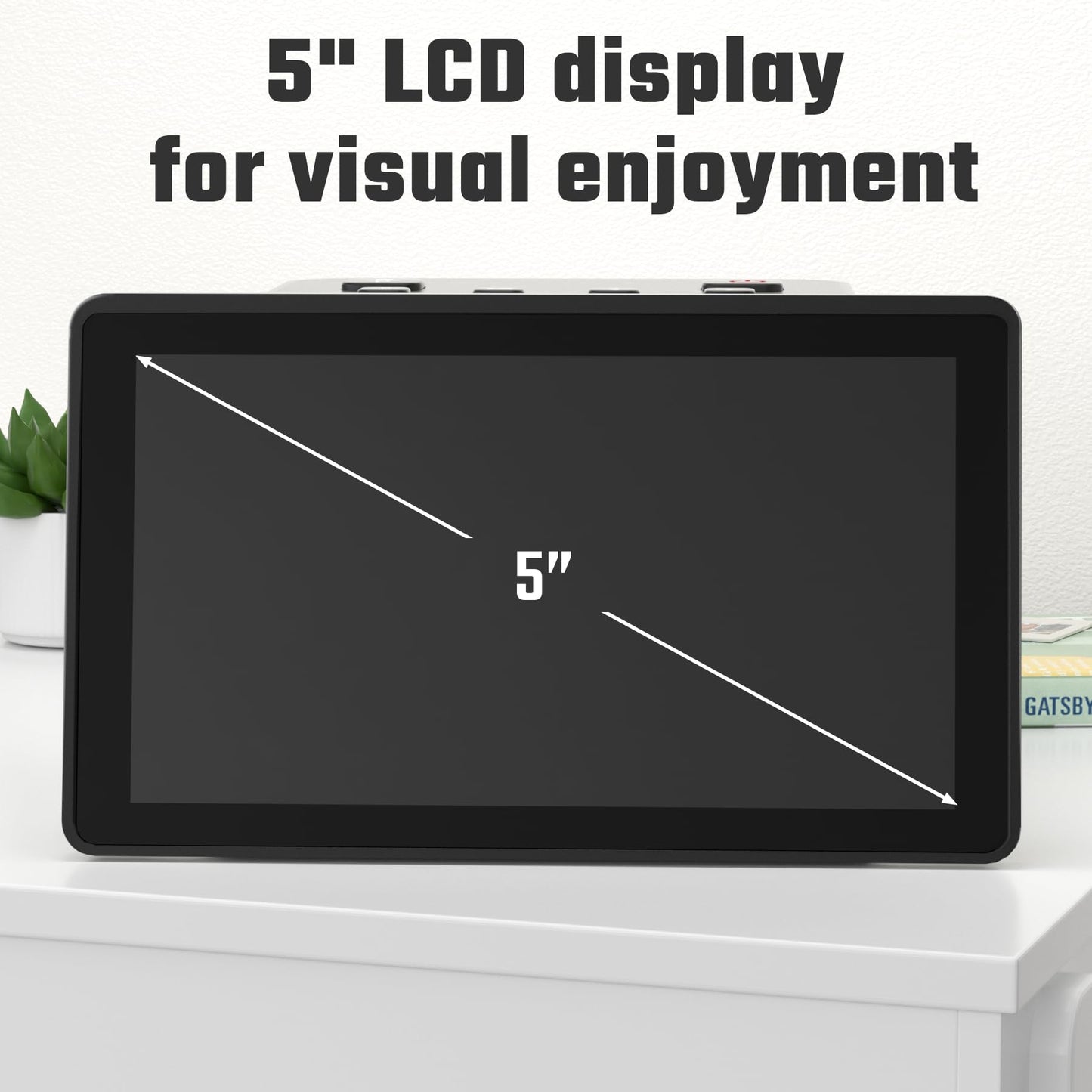 Digital film and slide scanner with large 5-inch LCD display, converts 135, 126 KPK, 110 negatives, color and black-and-white slides, and Super 8 film into 22 MP JPEG images.