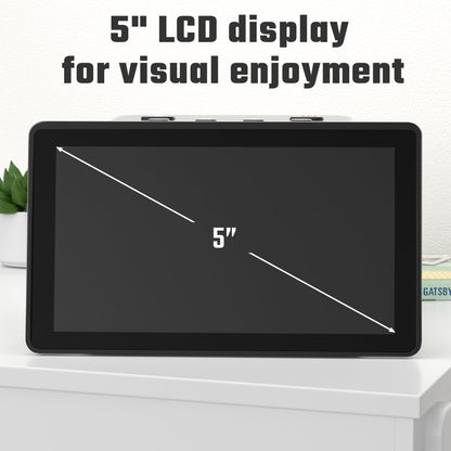 Digital film and slide scanner with large 5-inch LCD display, converts 135, 126 KPK, 110 negatives, color and black-and-white slides, and Super 8 film into 22 MP JPEG images.
