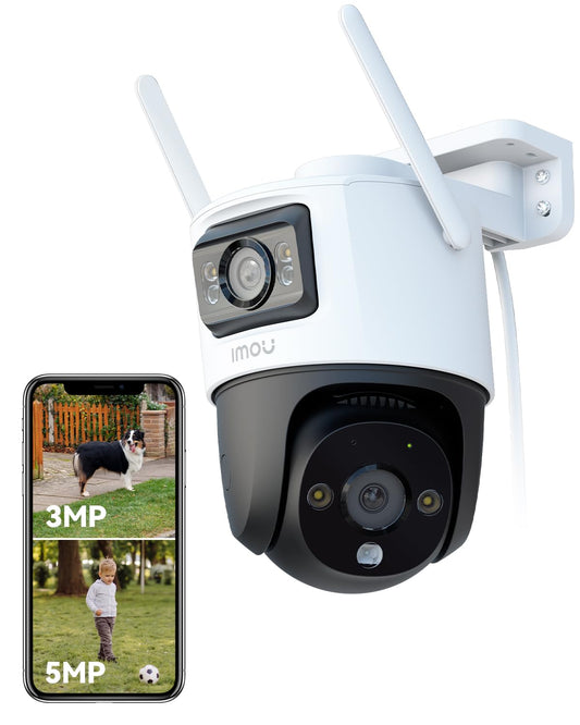 Imou 5MP+3MP Dual Cameras Outdoor Surveillance Camera with AI Human/Vehicle Detection, 360° PTZ Outdoor WiFi Surveillance Camera, Color Night Vision, Auto Tracking, Two-Way Audio, Siren, IP66.