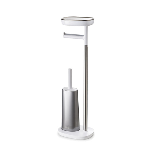 Joseph Joseph Easy Store - toilet paper holder and stand with flexible toilet brush, bathroom storage solution, made of stainless steel.