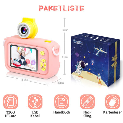 Children's camera for 3 4 5 6 7 8 9 10 11 12 year old girls/boys, kids camera with 180° flip lens & 2.4in IPS screen, birthday party gift toy for girls/boys, 32GB, X101