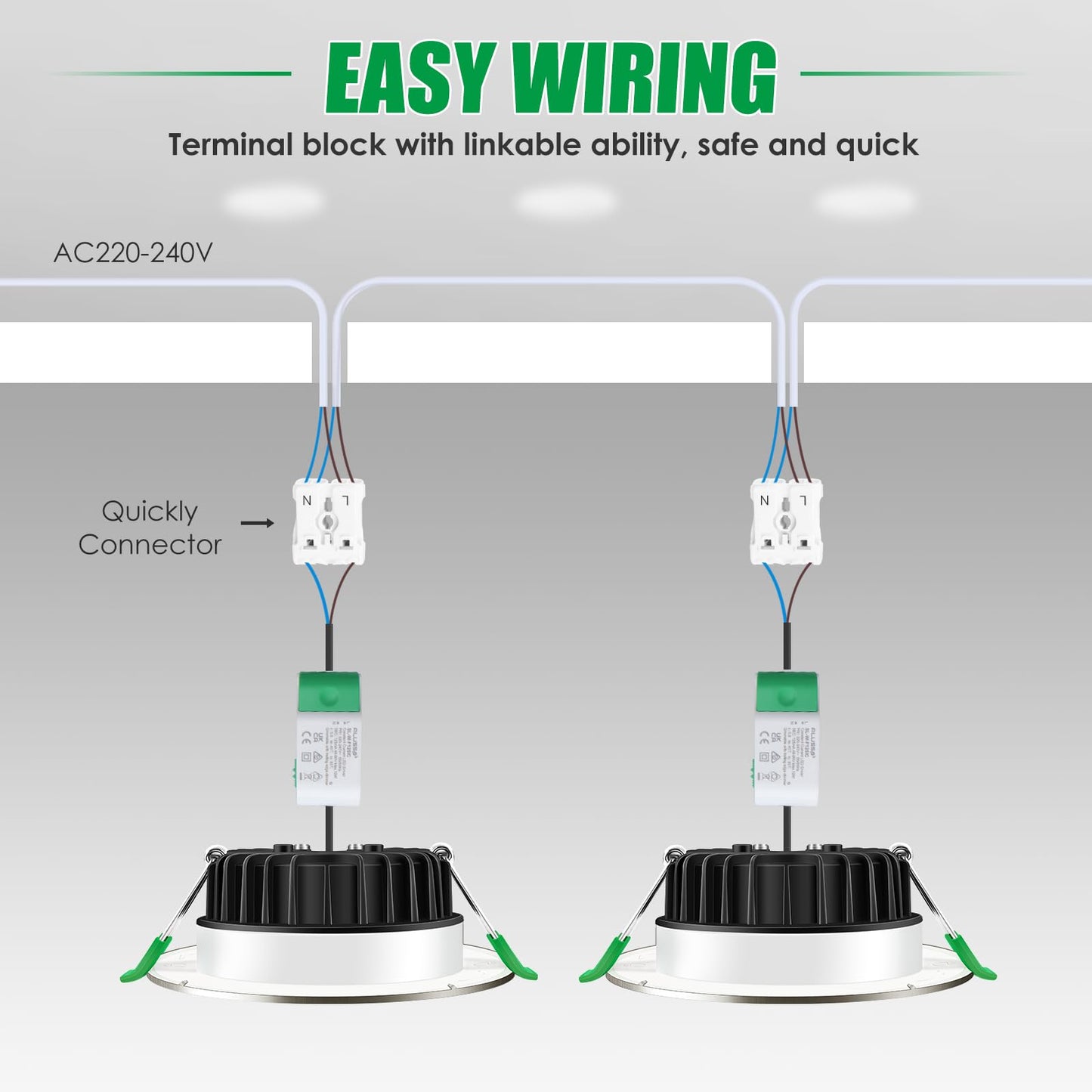 ALUSSO LED Recessed Spotlight Black 230V Dimmable 8W IP65 LED Flat Warm White Neutral White Cool White Recessed Ceiling Spots Recessed Spotlights Ceiling Lights for Bathroom Kitchen, Set of 6