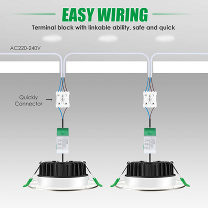 ALUSSO LED Recessed Spotlight Black 230V Dimmable 8W IP65 LED Flat Warm White Neutral White Cool White Recessed Ceiling Spots Recessed Spotlights Ceiling Lights for Bathroom Kitchen, Set of 6