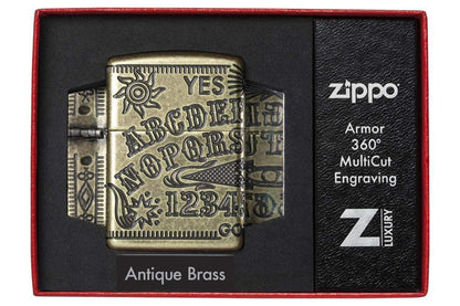 ZIPPO - Ouija Board - Armor® Antique Brass - Refillable storm lighter, comes in a high-quality gift box.
