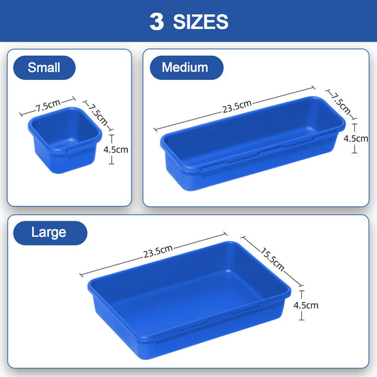 Haobin desk drawer organizer, interlocking, blue