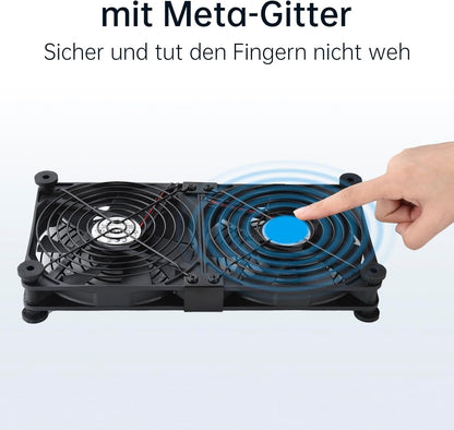 ELUTENG USB Fan 140mm 5V 2 in 1 with 3 Adjustable Speeds, Dual USB Computer Fan 140mm PC Fan 14mm with 8 Shock-Absorbing Feet for PS5 PS4/Laptop/TV Box/Router