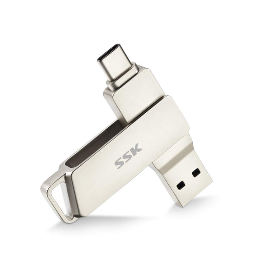 SSK USB C-Disk 128GB storage up to 200 MB/s dual drive Type C + USB 3.2 jump flash drive compatible with Thunderbolt 3 for Android phone, MacBook/Pro/Air and more.