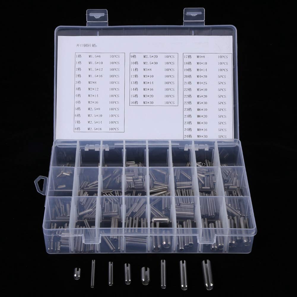 280pcs Tension Pins Split Cotter Pins M1.5 M2 M2.5 M3 M4 M5 M6 M8 Stainless Steel Spring Tension Sleeve Set with Box