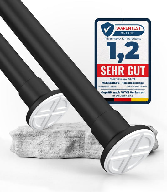 MEISENBERG curtain rod without drilling 210-260cm, Ø32mm matt black sturdy clamp rod for extending - curtain rod, telescopic rod - for your curtains, partition wall, and balcony.