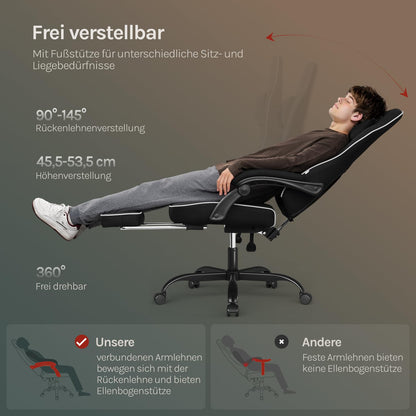 WOLTU Gaming Chair Fabric with Comfort Spring Cushion, Cooling in Summer, Gamer Chair High Load Capacity Ergonomic with Headrest, Lumbar Pillow, Footrest, Mesh Fabric, Black, GS11sz