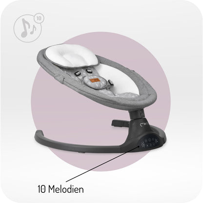 MoMi KENANI baby bouncer for children up to 9 kg, foldable, with remote control & Bluetooth for connecting to smartphone, battery or power connection, with 5-point safety harness, sunshade, insect net