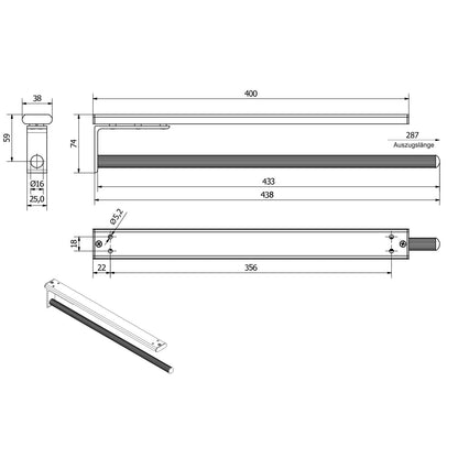 SOTECH Aluminum Towel Holder TED 1-arm chrome polished (450-730 mm, extendable) Telescopic dish towel holder for bathroom or kitchen