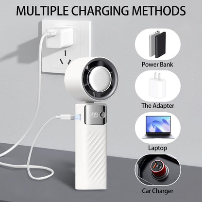 CATGIFF handheld fan, mini rechargeable battery operated fan, adjustable speed (1-199), digital display, 90° adjustable small quiet turbo fan for travel camping outdoor white