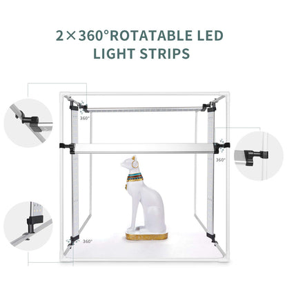 FOSITAN 80x80x80cm photo studio dimmable 126pcs LED lighting photo box 5500±200K (CRI≥95) light tent with 3 backgrounds (white, black, orange) for professional photography.