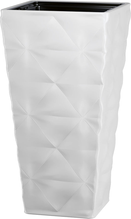 MELTOM plant pot flower pot with removable insert slim high square 3D effect color: white SET2: XXL+XL