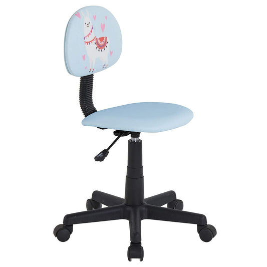 CARO-Möbel swivel chair Alpaca for children faux leather in light blue, kids' desk chair height adjustable ergonomically designed with llama motif, desk chair on castors.