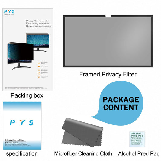 PYS privacy screen protector for Apple iMac 24 inch M1 M3 M4 monitor. Self-adhesive, removable privacy filter, anti-glare, blue light blocking screen protector.