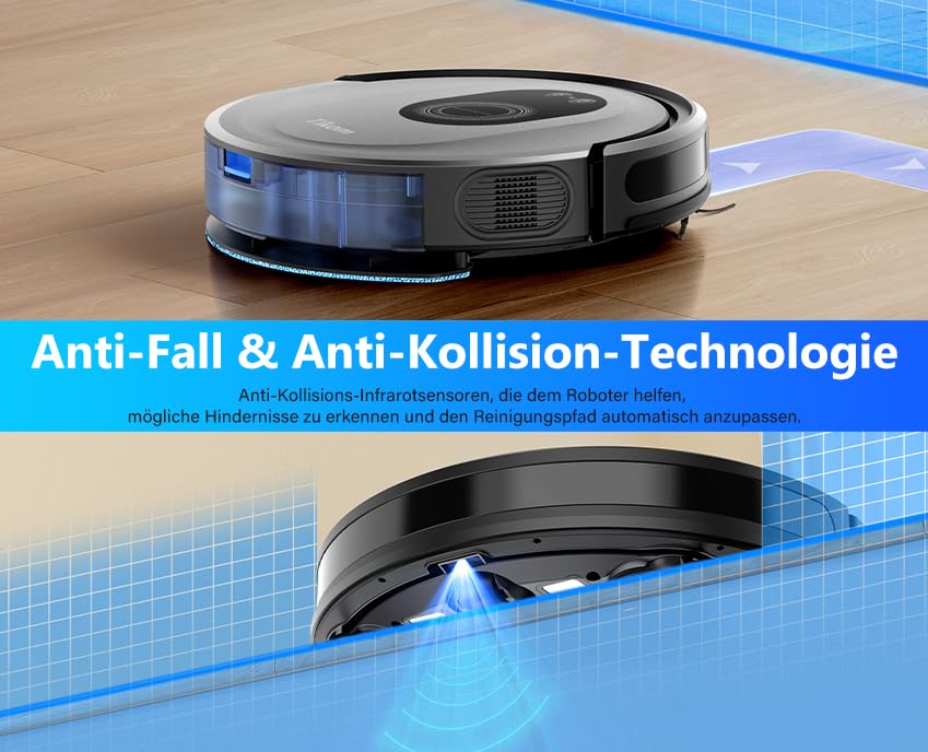 Tikom robot vacuum with mopping function 2 in 1, G8000 Max vacuum robot, 5000Pa strong suction robot vacuum cleaner, Self-charging, WiFi, 150Mins Max, Ideal for pet hair, carpet, hard floor.