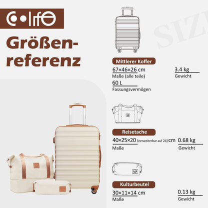 COOLIFE suitcase trolley made of ABS hard shell, with 4 wheels and TSA lock. The suitcase includes 1 travel bag and 1 toiletry bag.