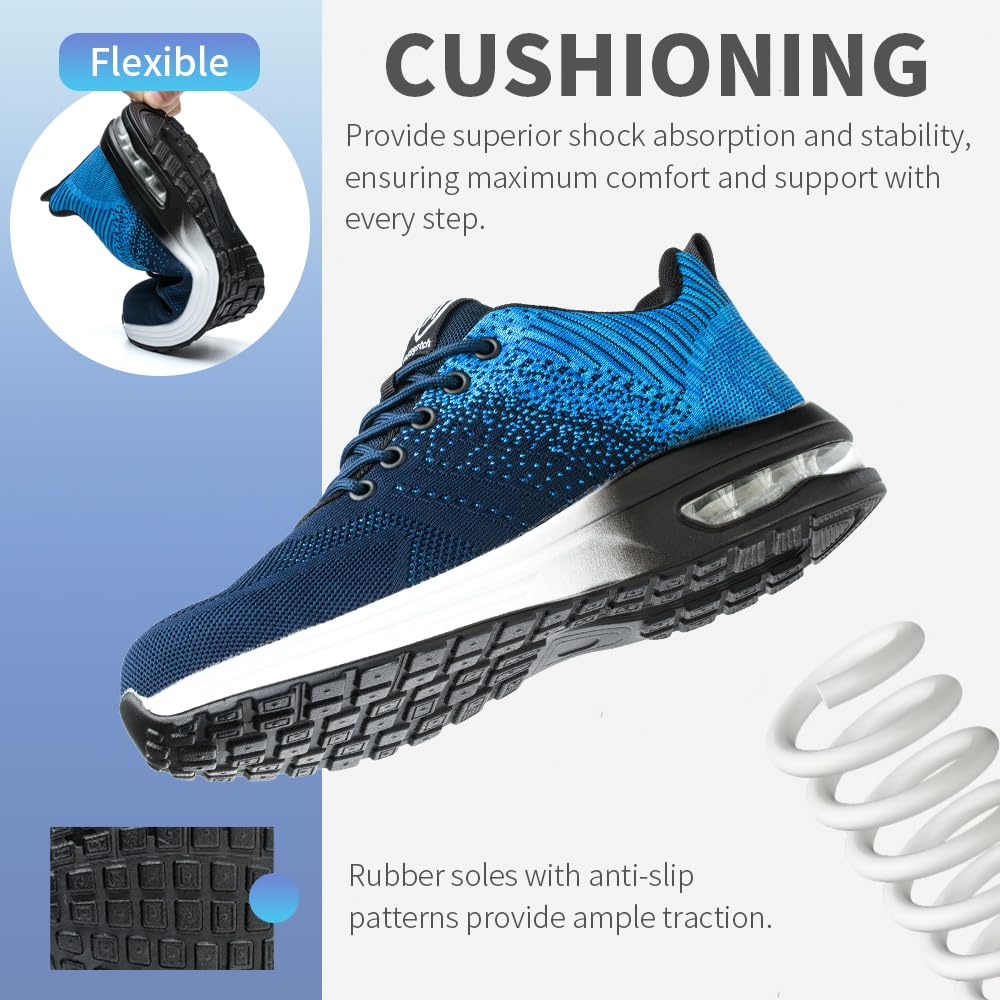 Nasogetch safety shoes for women and men Steel toe cap shoes Work shoes Athletic Breathable Blue EU 37
