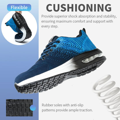 Nasogetch safety shoes for women and men Steel toe cap shoes Work shoes Athletic Breathable Blue EU 37