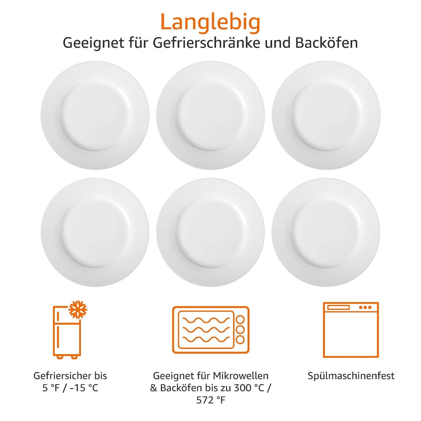 Amazon Basics Dinner Plate Set, 26.67 cm, 6 Pieces