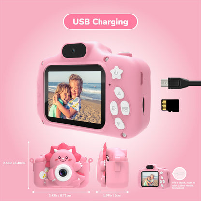 Children's camera, HiMont digital camera for kids with 32GB TF card & 2.0" screen, 1080P kids camera & selfie video camera, gifts for birthday Christmas, toy for 3-12 girls boys (pink)